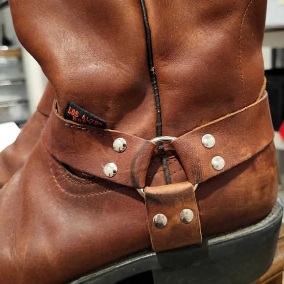 Los Altos Mens Brown Greasy Leather Motorcycle Square-Toe Cowboy Boots Size 9 - Picture 5 of 12